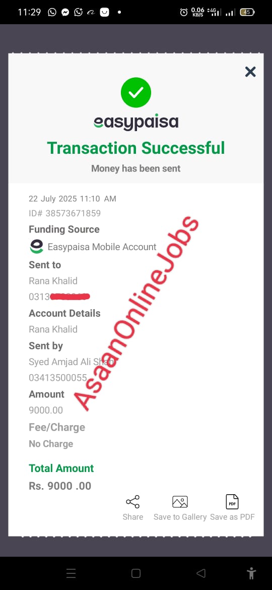 Payment Proof Rs.9,000